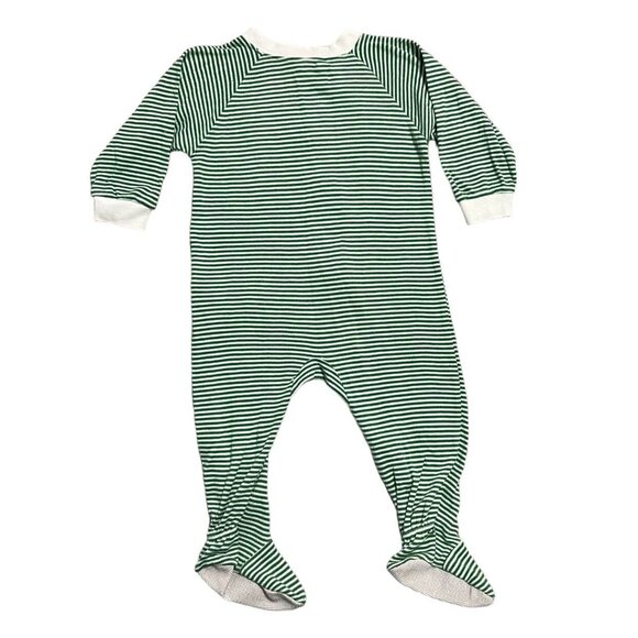 Sara's Prints by Widgeon Kids 18m Green Striped Santa Appliqué Pajamas - Picture 5 of 6